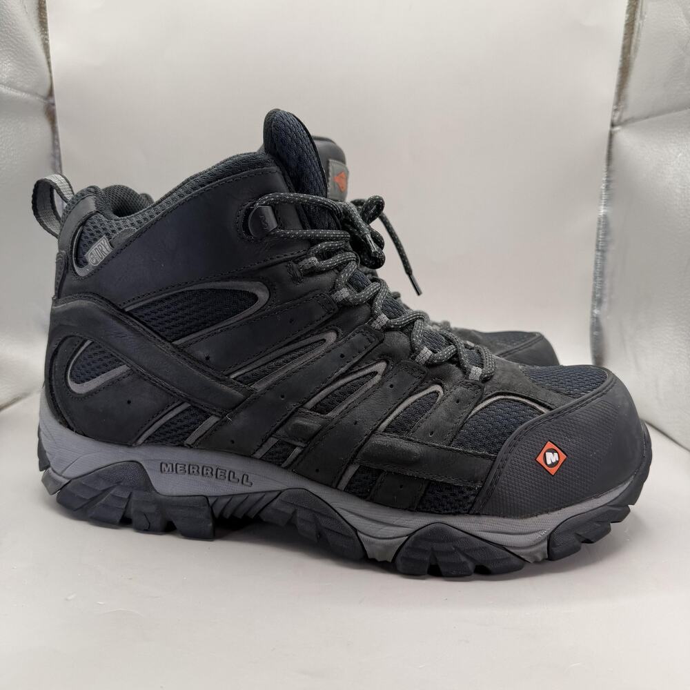 Merrell Moab Vertex Work Boots Mens Size 12W Black Leather Waterproof Safety Toe